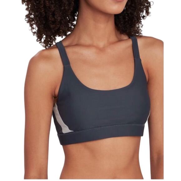 LANSTON Sport Bra Sz XS Gray Side Block Scoop Neck Racerback Sporty Preppy NWT - Picture 1 of 11